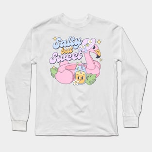 Salty but Sweet Flamingo Relaxing with a Drink Pool Day Long Sleeve T-Shirt